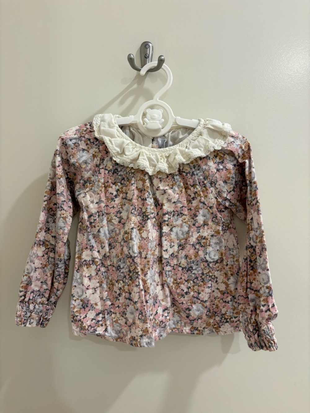 Janie and Jack Pink Floral Long-Sleeve Top with Cream Lace Collar